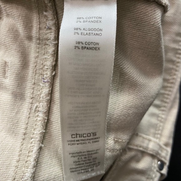 Chicos Platinum Crop Pants Womens 1.5 Tan Khaki Stretch Denim Coastal Minimalist - Picture 5 of 7